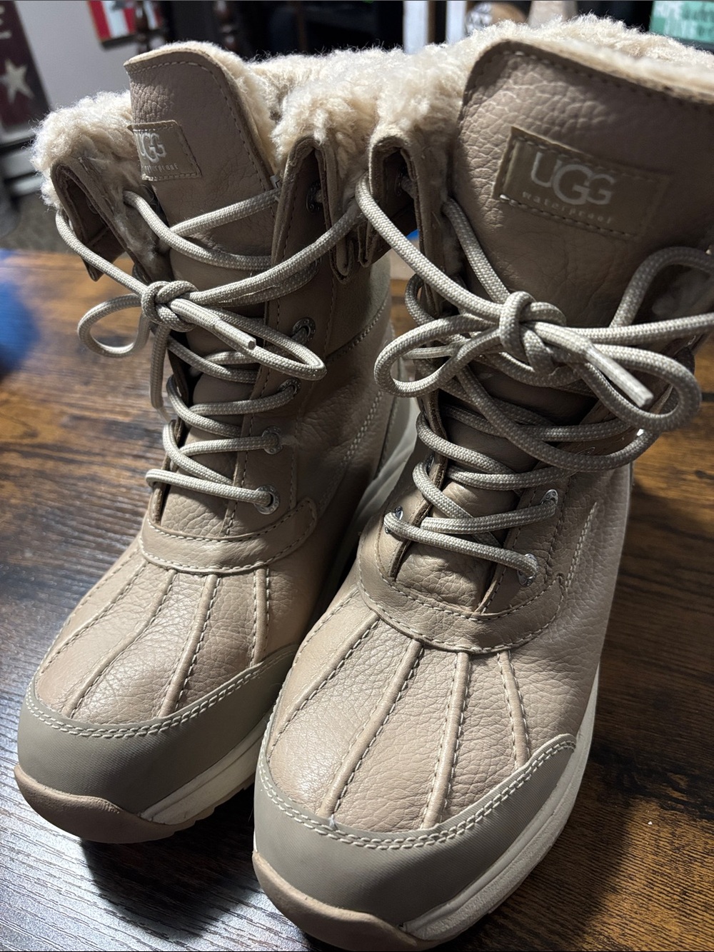 UGG Adirondack III Women's Beige Shearling-Lined Lace-Up Winter Boots